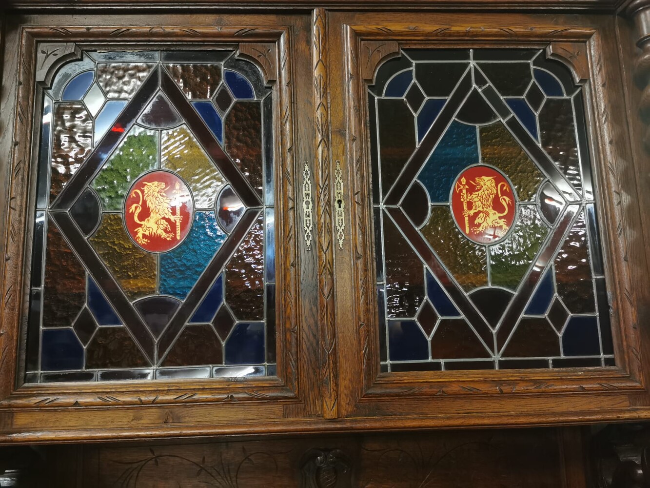  Beautiful French Hunting Cabinet with Stained Glass