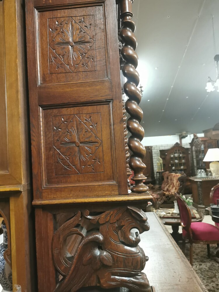  Beautiful French Hunting Cabinet with Stained Glass
