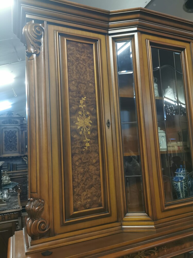 Exquisite Italian Walnut Inlaid Cabinet