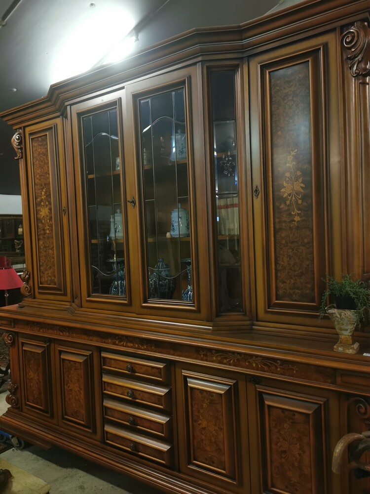 Exquisite Italian Walnut Inlaid Cabinet
