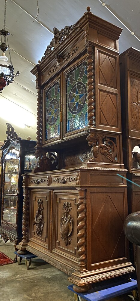 French hunting cabinet with stained glass