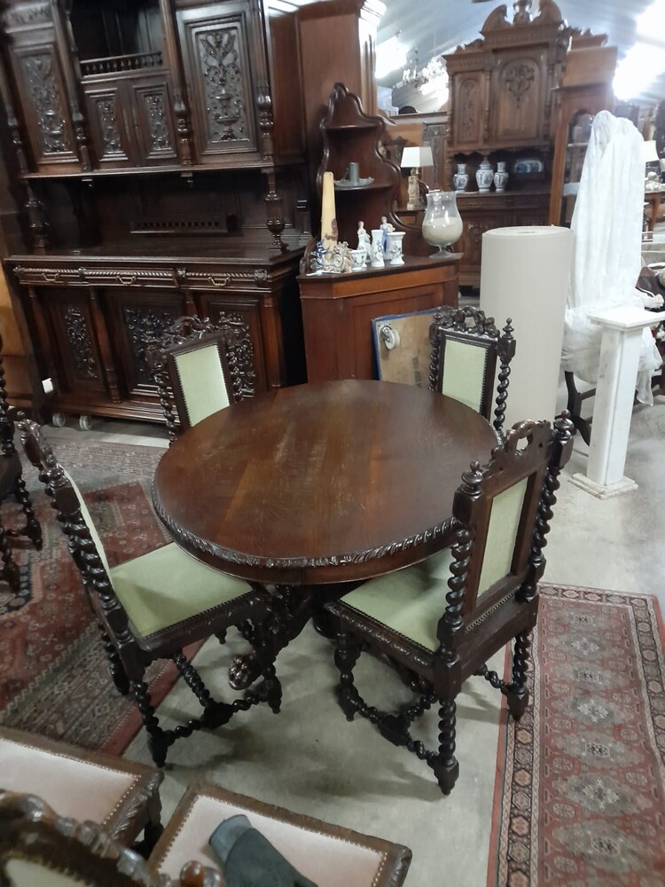  French Oak Hunting Table with Four Matching Chairs