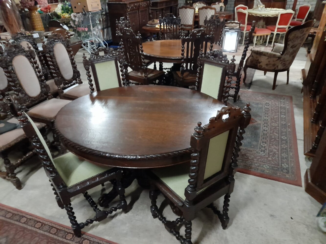  French Oak Hunting Table with Four Matching Chairs