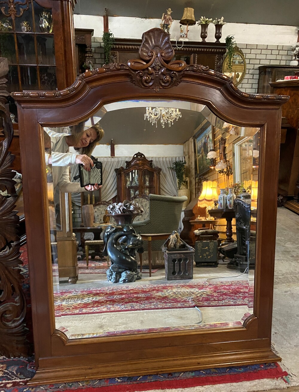 French wallnut beveled mirror