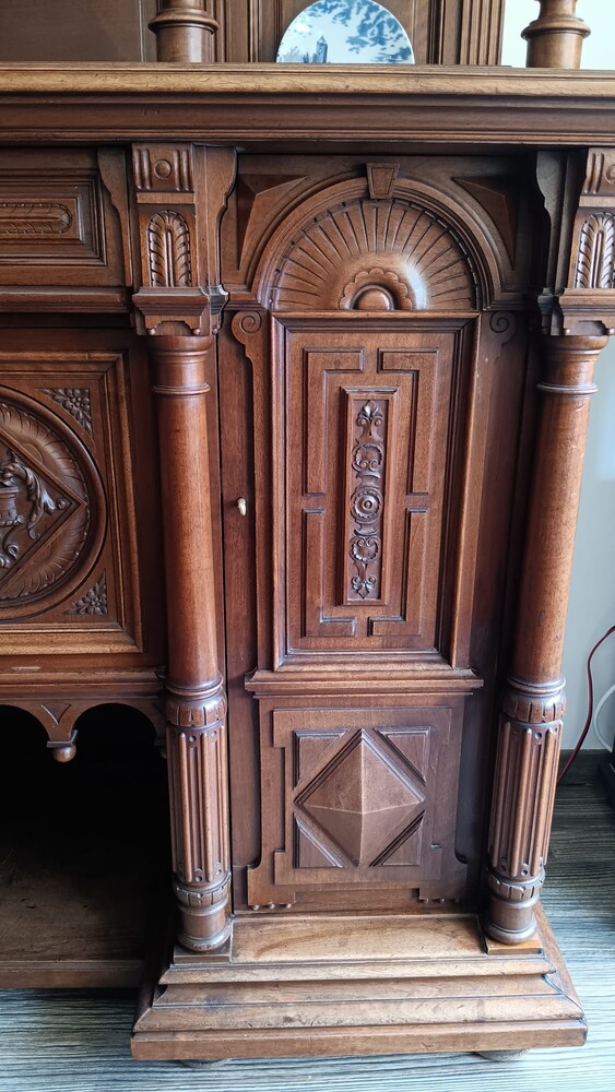 Gothic Grandeur: Magnificent French Walnut Cabinet 