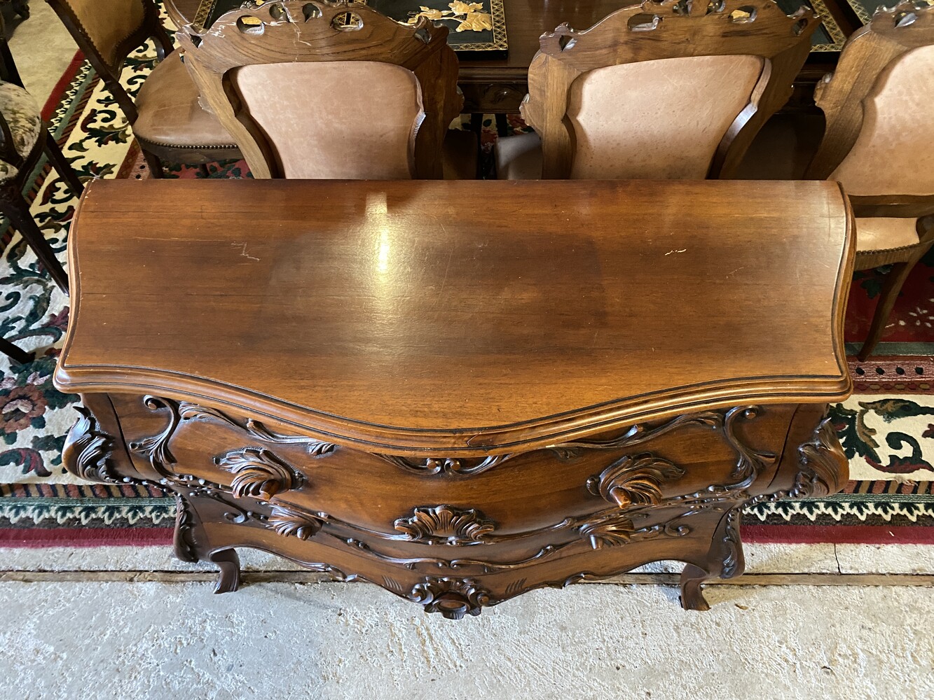 Italian walnut bombe commode with 2 drawers