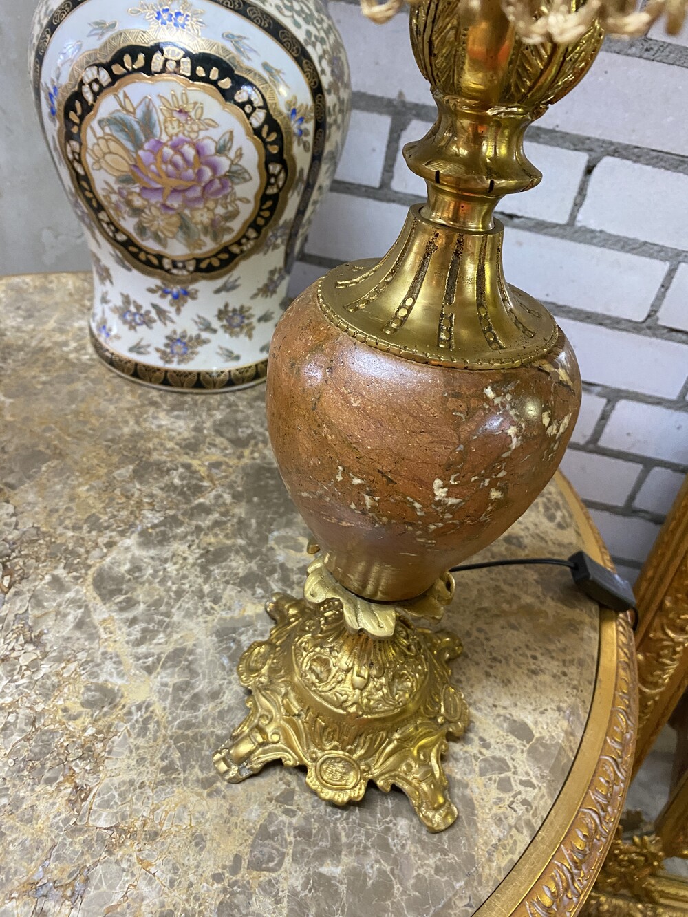 Set of 2 table lamps marble + bronze