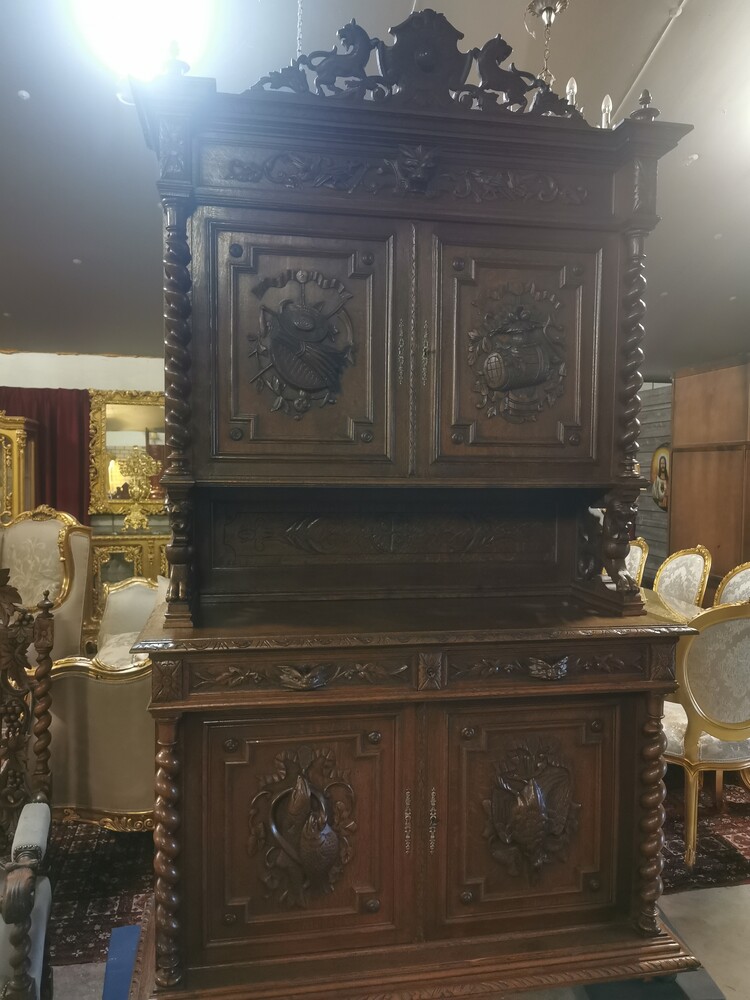 Stately French Oak Hunting Cabinet 